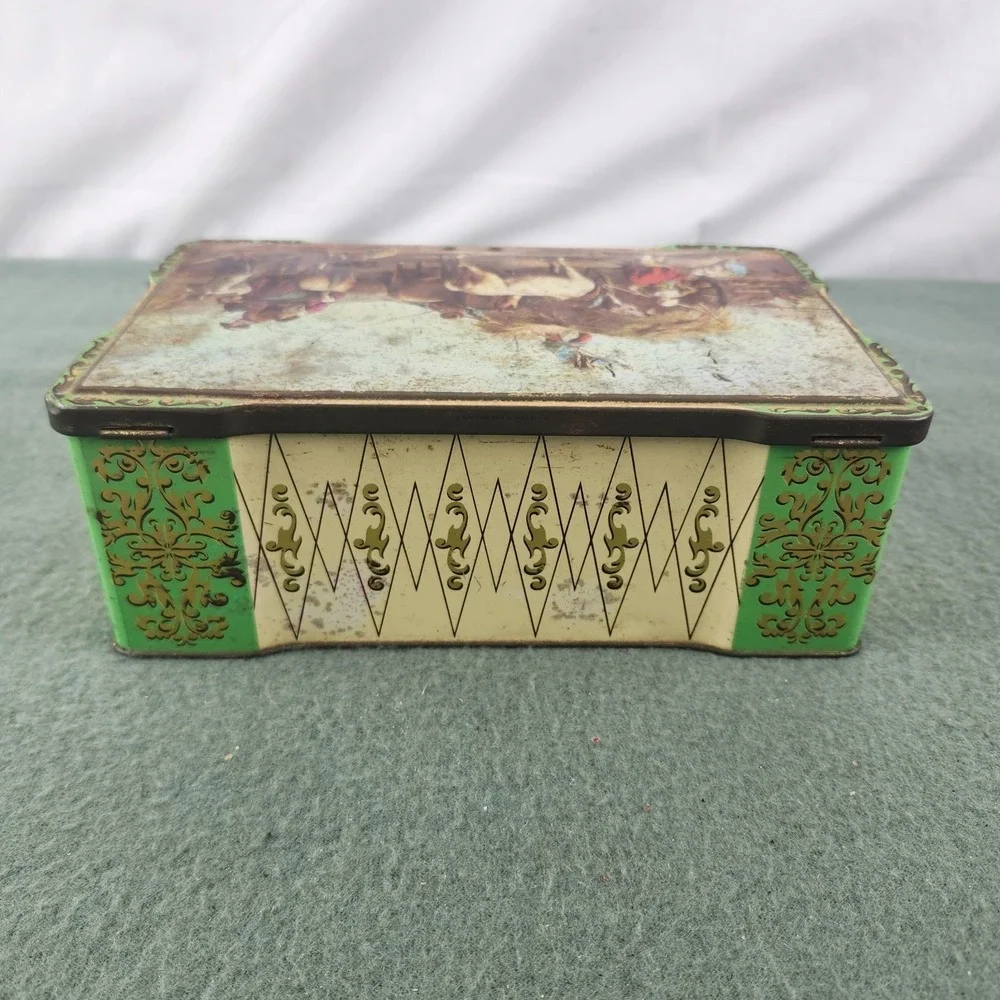 Vintage Biscuit Tin with Farming Scene Marked Great‎ Britain Biscuit Tin Rare